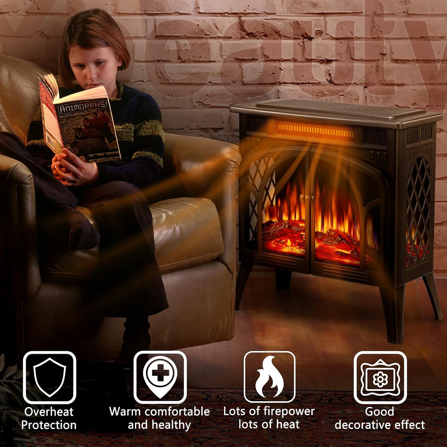 Xbeauty Electric Fireplace Heater Portable Electric Fireplace Heater Indoor,Gray