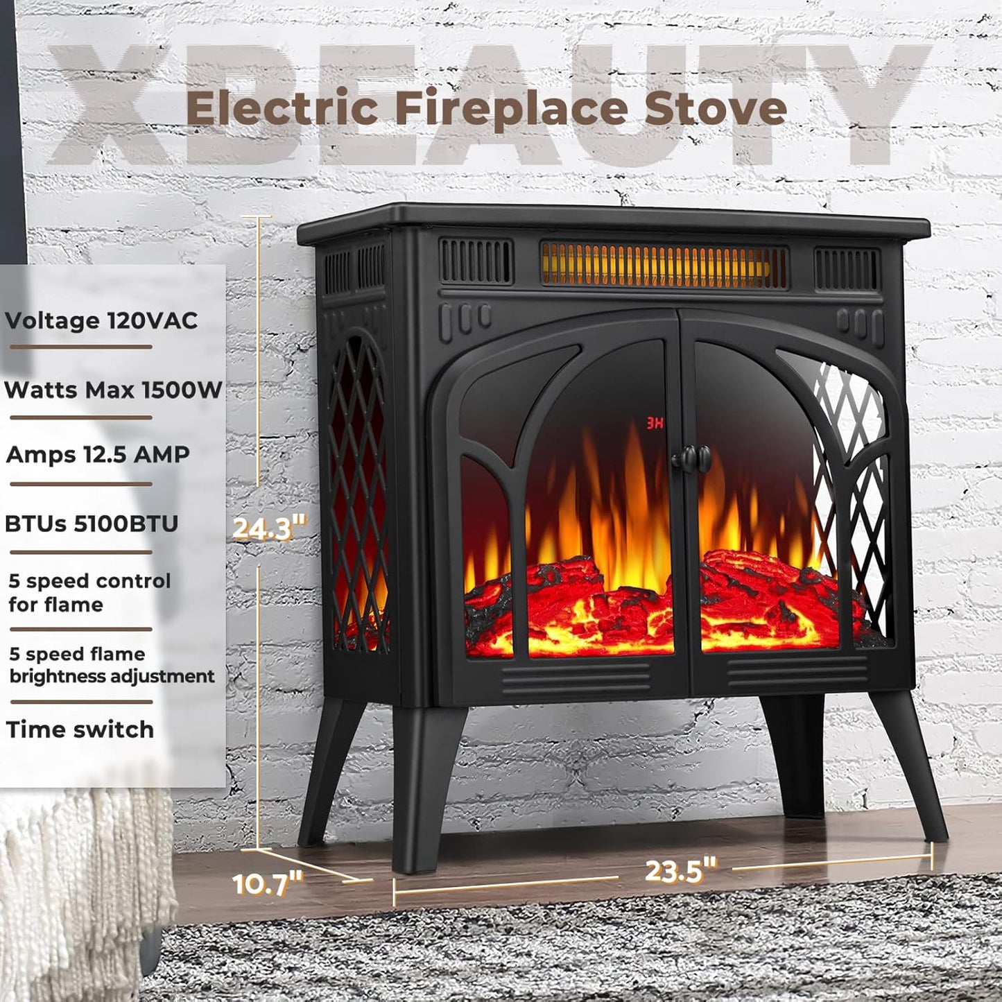 Xbeauty Electric Fireplace Heater Portable Electric Fireplace Heater Indoor,Gray