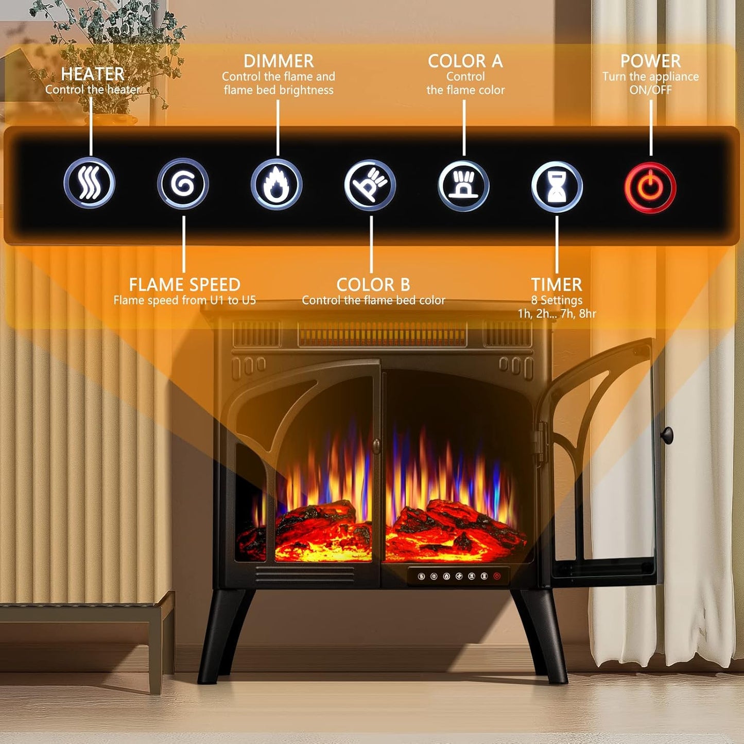 Xbeauty Electric Fireplace Heater Portable Electric Fireplace Heater Indoor,Gray