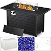 Xbeauty Fire Pit Propane Gas FirePit Table 43" Outdoor Fire Pit Rectangular Tabletop with Lid, Rain Cover, Tempered Glass Wind Guard for Outside Garden Backyard Deck Patio