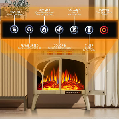 Xbeauty Electric Fireplace Heater Portable Electric Fireplace Heater Indoor,Beige