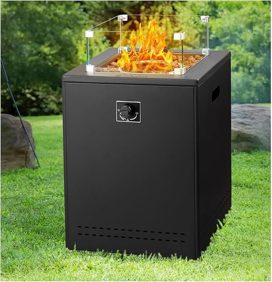 Xbeauty 20 Inch Fire Pit Square Gas Fire Table with Lava Rocks & Protective Cover for Parties/Backyard/Garden,Black