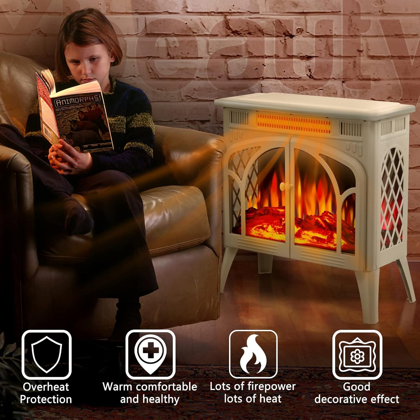 Xbeauty Electric Fireplace Heater Portable Electric Fireplace Heater Indoor,Beige