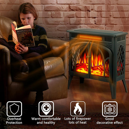 Xbeauty Electric Fireplace Heater Portable Electric Fireplace Heater Indoor,Dark Green