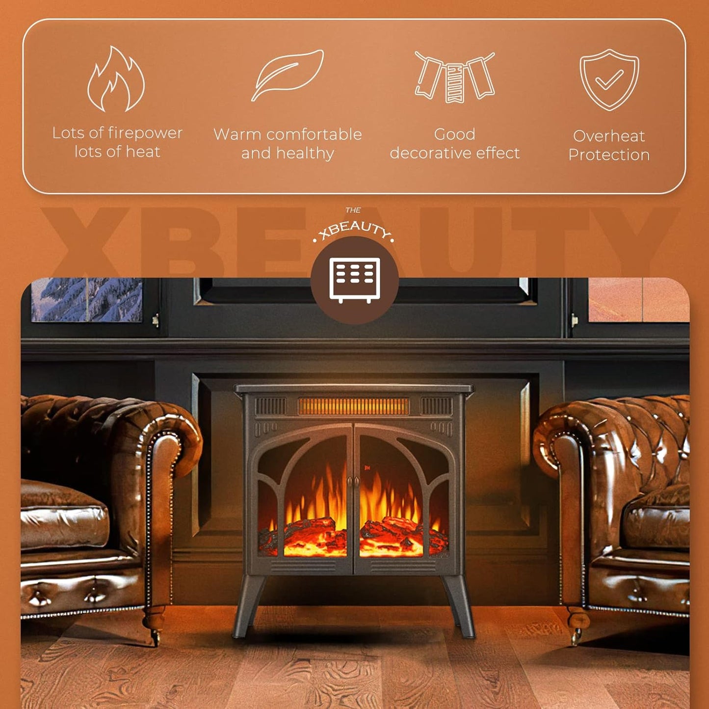 Electric Fireplace Heater Portable Electric Fireplace Heater Indoor,Black